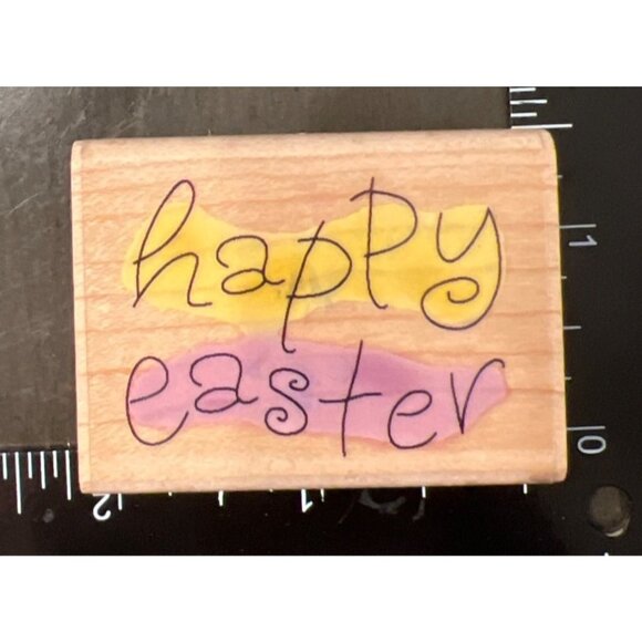 Happy Easter Wood Mounted Rubber Stamp Inkadinkado 96637-MM - Picture 1 of 2